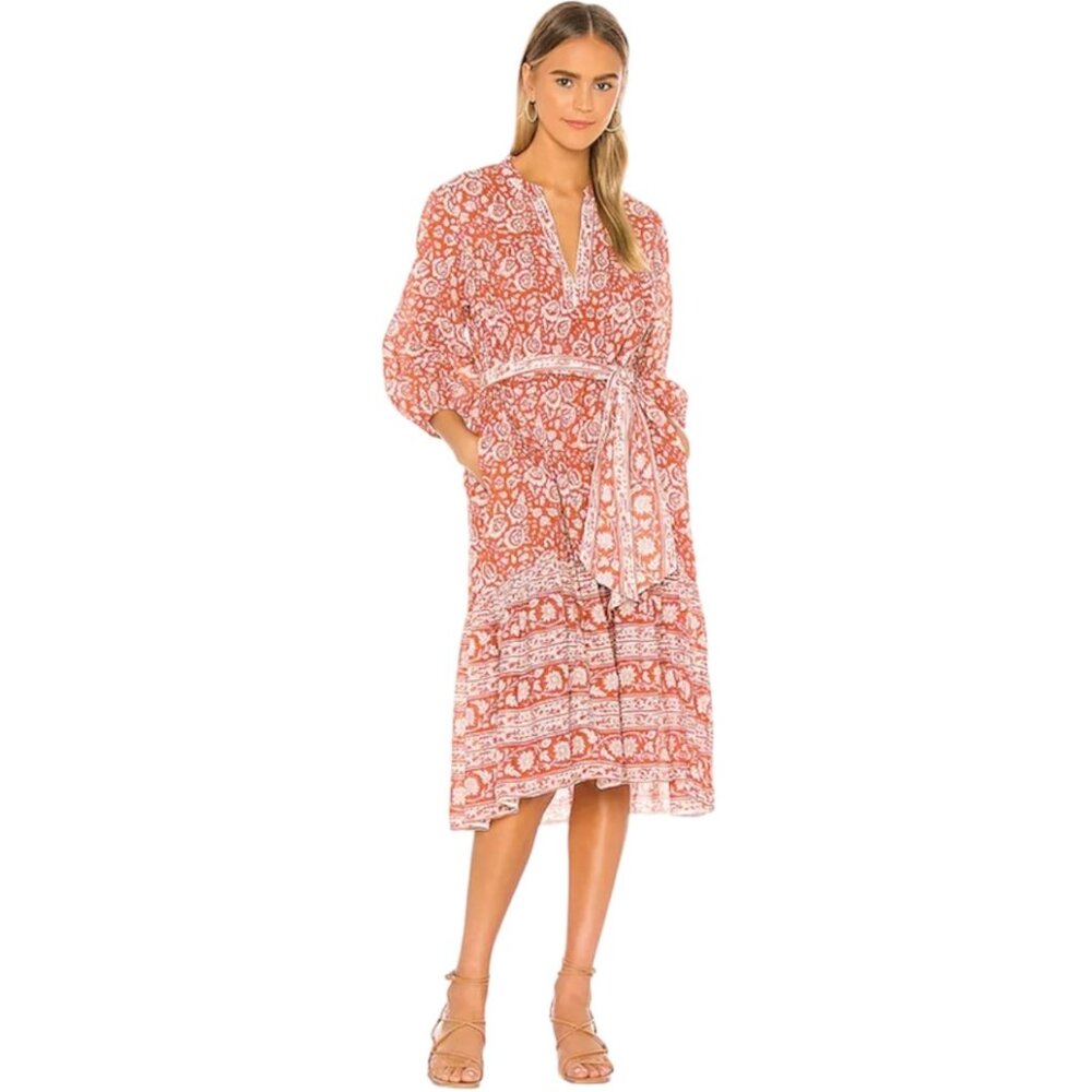 Cleobella Sara Printed Floral Midi Dress in Terracotta Sz M Prairie Cottagcore